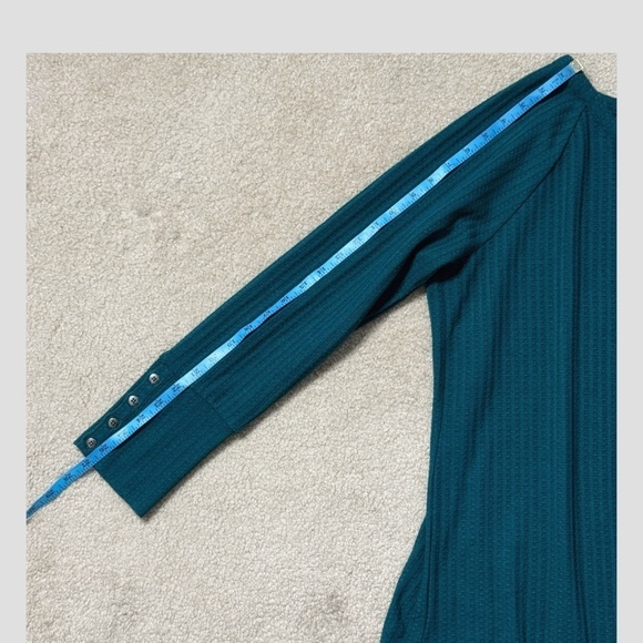 Chaser Plus Size Waffle Knit Thermal Button Detail On Sleeve Cuff Teal Green XXL - Picture 10 of 15